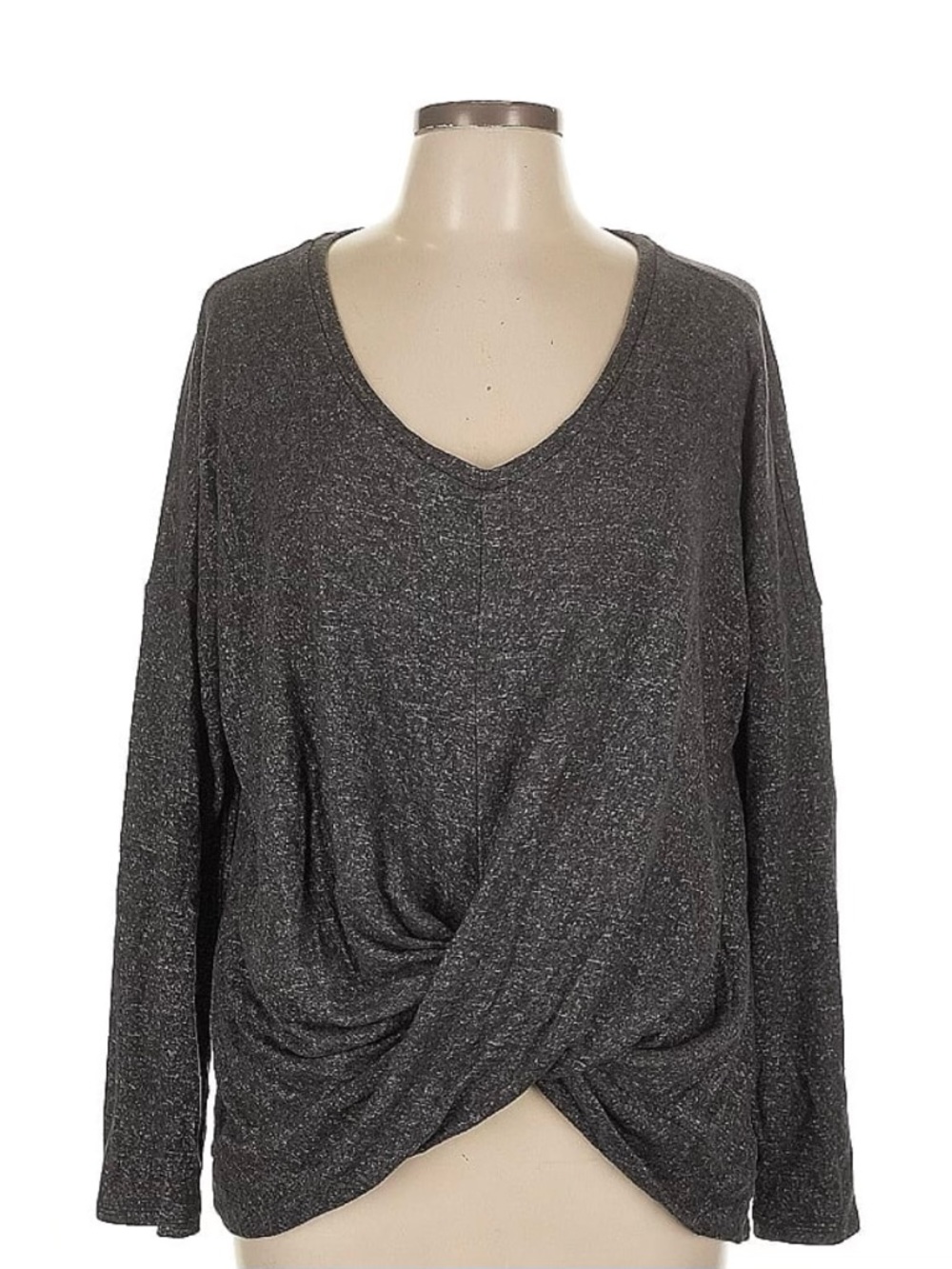 Express Charcoal Twist-Front V-Neck Short Sleeve Top Sz L